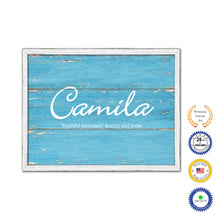 Load image into Gallery viewer, Camila Name Plate White Wash Wood Frame Canvas Print Boutique Cottage Decor Shabby Chic