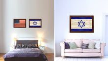 Load image into Gallery viewer, Israel Country Flag Texture Canvas Print with Brown Custom Picture Frame Home Decor Gift Ideas Wall Art Decoration