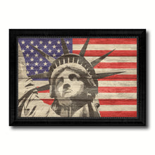 Load image into Gallery viewer, Statue of Liberty Flag Texture Canvas Print with Black Picture Frame Home Decor Man Cave Wall Art Collectible Decoration Artwork Gifts