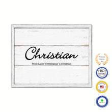 Load image into Gallery viewer, Christian Name Plate White Wash Wood Frame Canvas Print Boutique Cottage Decor Shabby Chic