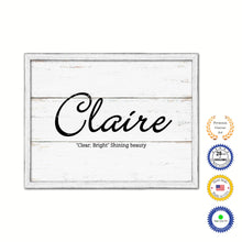Load image into Gallery viewer, Claire Name Plate White Wash Wood Frame Canvas Print Boutique Cottage Decor Shabby Chic