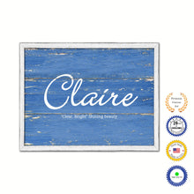 Load image into Gallery viewer, Claire Name Plate White Wash Wood Frame Canvas Print Boutique Cottage Decor Shabby Chic