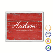 Load image into Gallery viewer, Hudson Name Plate White Wash Wood Frame Canvas Print Boutique Cottage Decor Shabby Chic