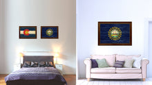 Load image into Gallery viewer, New Hampshire State Flag Texture Canvas Print with Brown Picture Frame Gifts Home Decor Wall Art Collectible Decoration