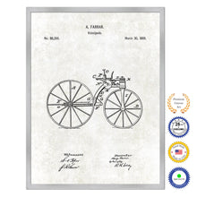 Load image into Gallery viewer, 1869 Velocipede Old Patent Art Print on Canvas Custom Framed Vintage Home Decor Wall Decoration Great for Gifts
