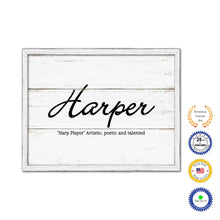 Load image into Gallery viewer, Harper Name Plate White Wash Wood Frame Canvas Print Boutique Cottage Decor Shabby Chic