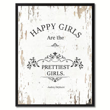 Load image into Gallery viewer, Happy girls are the prettiest girls - Audrey Hepburn Vintage Saying Gifts Home Decor Wall Art Canvas Print with Custom Picture Frame, White