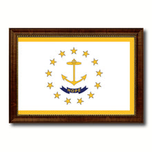Load image into Gallery viewer, Rhode Island State Flag Canvas Print with Custom Brown Picture Frame Home Decor Wall Art Decoration Gifts