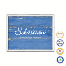 Load image into Gallery viewer, Sebastian Name Plate White Wash Wood Frame Canvas Print Boutique Cottage Decor Shabby Chic