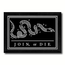 Load image into Gallery viewer, US Join or Die Snake Colonial Revolutionary War Military Flag Canvas Print Black Picture Frame Gifts Home Decor Wall Art