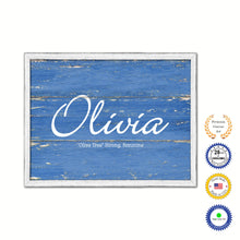 Load image into Gallery viewer, Olivia Name Plate White Wash Wood Frame Canvas Print Boutique Cottage Decor Shabby Chic