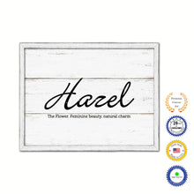 Load image into Gallery viewer, Hazel Name Plate White Wash Wood Frame Canvas Print Boutique Cottage Decor Shabby Chic
