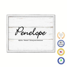 Load image into Gallery viewer, Penelope Name Plate White Wash Wood Frame Canvas Print Boutique Cottage Decor Shabby Chic