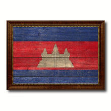 Load image into Gallery viewer, Cambodia Country Flag Texture Canvas Print with Brown Custom Picture Frame Home Decor Gift Ideas Wall Art Decoration
