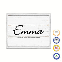 Load image into Gallery viewer, Emma Name Plate White Wash Wood Frame Canvas Print Boutique Cottage Decor Shabby Chic