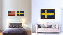 Load image into Gallery viewer, Sweden Country Flag Texture Canvas Print with Brown Custom Picture Frame Home Decor Gift Ideas Wall Art Decoration