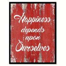 Load image into Gallery viewer, Happiness depends upon ourselves - Aristotle Inspirational Quote Saying Gift Ideas Home Decor Wall Art, Red