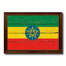 Load image into Gallery viewer, Ethiopia Country Flag Vintage Canvas Print with Brown Picture Frame Home Decor Gifts Wall Art Decoration Artwork