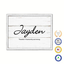 Load image into Gallery viewer, Jayden Name Plate White Wash Wood Frame Canvas Print Boutique Cottage Decor Shabby Chic