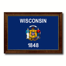 Load image into Gallery viewer, Wisconsin State Flag Canvas Print with Custom Brown Picture Frame Home Decor Wall Art Decoration Gifts