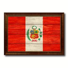Load image into Gallery viewer, Peru Country Flag Texture Canvas Print with Brown Custom Picture Frame Home Decor Gift Ideas Wall Art Decoration