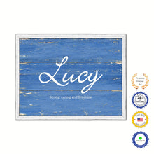 Load image into Gallery viewer, Lucy Name Plate White Wash Wood Frame Canvas Print Boutique Cottage Decor Shabby Chic