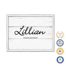 Load image into Gallery viewer, Lillian Name Plate White Wash Wood Frame Canvas Print Boutique Cottage Decor Shabby Chic