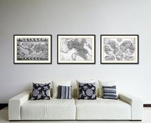 Load image into Gallery viewer, North Italy Vintage B&W Map Canvas Print, Picture Frame Home Decor Wall Art Gift Ideas
