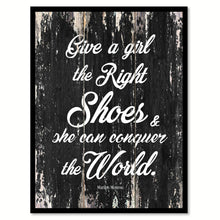 Load image into Gallery viewer, Give a girl the right shoes & she can conquer the world - Marilyn Monroe Quote Saying Canvas Print with Picture Frame Home Decor Wall Art, Black