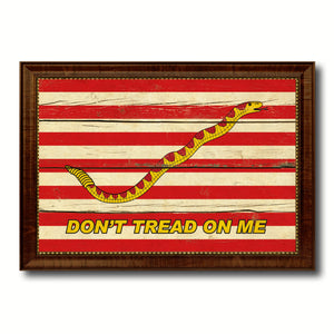 First Navy Jacks Dont Tread On Me Military Flag Vintage Canvas Print with Brown Picture Frame Gifts Ideas Home Decor Wall Art Decoration