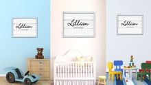 Load image into Gallery viewer, Lillian Name Plate White Wash Wood Frame Canvas Print Boutique Cottage Decor Shabby Chic