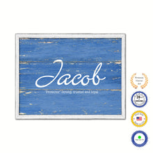 Load image into Gallery viewer, Jacob Name Plate White Wash Wood Frame Canvas Print Boutique Cottage Decor Shabby Chic