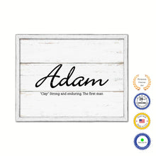Load image into Gallery viewer, Adam Name Plate White Wash Wood Frame Canvas Print Boutique Cottage Decor Shabby Chic