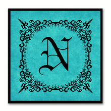 Load image into Gallery viewer, Alphabet N Aqua Canvas Print Black Frame Kids Bedroom Wall Décor Home Art