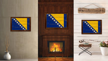Load image into Gallery viewer, Bosnia Country Flag Vintage Canvas Print with Brown Picture Frame Home Decor Gifts Wall Art Decoration Artwork
