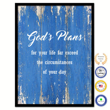 Load image into Gallery viewer, God's plans for your life far exceed the circumstances of your day Bible Verse Scripture Quote Blue Canvas Print with Picture Frame