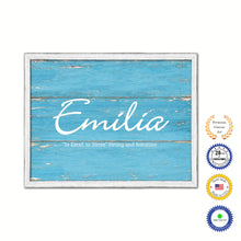 Load image into Gallery viewer, Emilia Name Plate White Wash Wood Frame Canvas Print Boutique Cottage Decor Shabby Chic