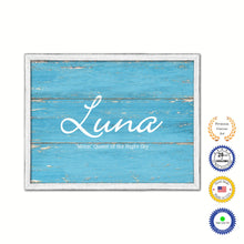 Load image into Gallery viewer, Luna Name Plate White Wash Wood Frame Canvas Print Boutique Cottage Decor Shabby Chic