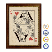 Load image into Gallery viewer, Queen Heart Poker Decks of Vintage Cards Print on Canvas Brown Custom Framed