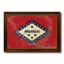 Load image into Gallery viewer, Arkansas State Vintage Flag Canvas Print with Brown Picture Frame Home Decor Man Cave Wall Art Collectible Decoration Artwork Gifts