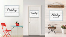 Load image into Gallery viewer, Paisley Name Plate White Wash Wood Frame Canvas Print Boutique Cottage Decor Shabby Chic