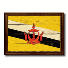 Load image into Gallery viewer, Brunei Country Flag Vintage Canvas Print with Brown Picture Frame Home Decor Gifts Wall Art Decoration Artwork