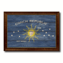 Load image into Gallery viewer, Conch Republic Key West City Florida State Texture Flag Canvas Print Brown Picture Frame