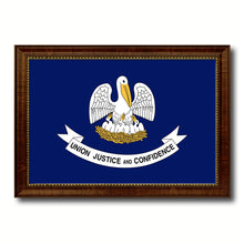 Load image into Gallery viewer, Louisiana State Flag Canvas Print with Custom Brown Picture Frame Home Decor Wall Art Decoration Gifts