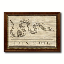 Load image into Gallery viewer, US Join or Die Snake Colonial Revolutionary War Military Flag Texture Canvas Print with Brown Picture Frame Home Decor Wall Art Gifts