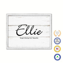 Load image into Gallery viewer, Ellie Name Plate White Wash Wood Frame Canvas Print Boutique Cottage Decor Shabby Chic