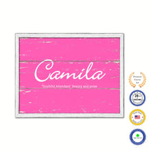 Load image into Gallery viewer, Camila Name Plate White Wash Wood Frame Canvas Print Boutique Cottage Decor Shabby Chic
