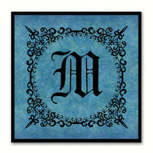 Load image into Gallery viewer, Alphabet M Blue Canvas Print Black Frame Kids Bedroom Wall Décor Home Art