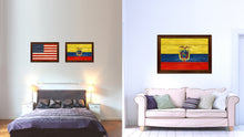 Load image into Gallery viewer, Ecuador Country Flag Texture Canvas Print with Brown Custom Picture Frame Home Decor Gift Ideas Wall Art Decoration