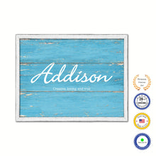 Load image into Gallery viewer, Addison Name Plate White Wash Wood Frame Canvas Print Boutique Cottage Decor Shabby Chic